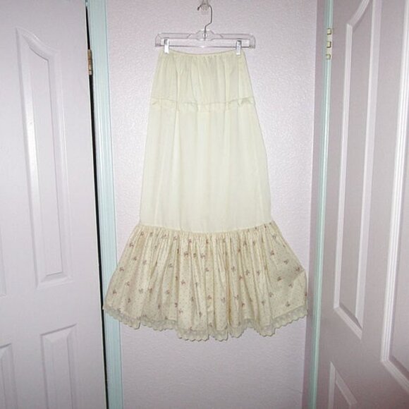 70s Vtg Midi Dress & Petticoat Size XXS Tiered 2 Piece Cottagecore Boho Prairie - Picture 9 of 12